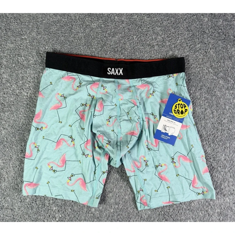 SAXX Vibe Xtra Boxer Brief Mens Small Drinko Flamingo Print Ballpark Pouch NWT